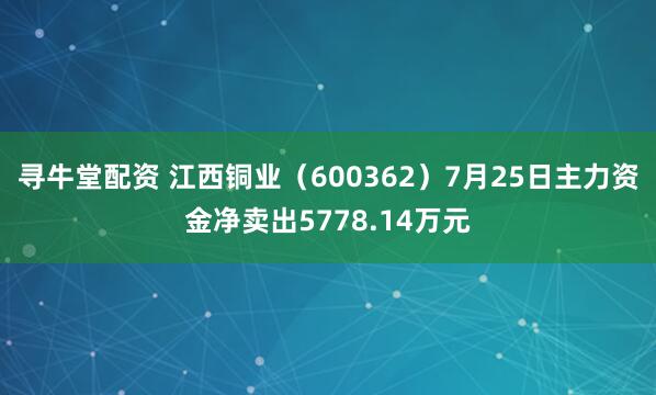 寻牛堂配资 江西铜业(600362)7月25日主力资金净卖出5778.14万元